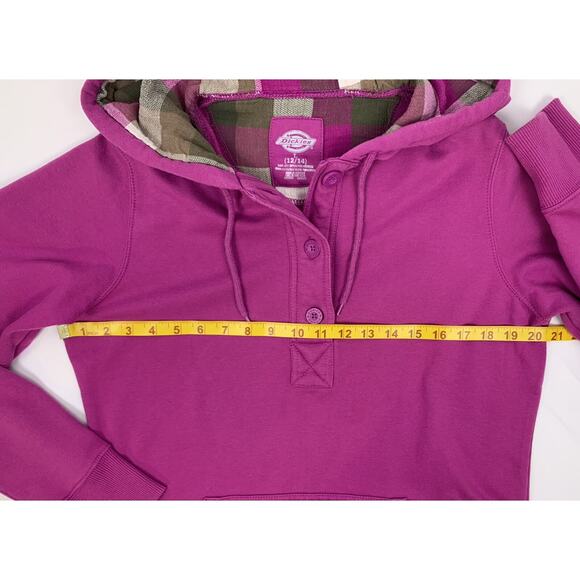 Dickies Hoodie Womens Large Purple Pullover 3 Button Neck Plaid Lining - Picture 7 of 10